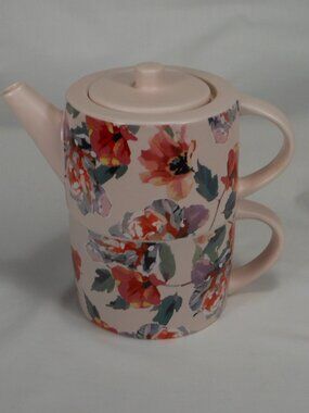 Indigo Stackable tea cup & tea pot with strainer